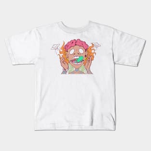 Super dope brain is on fire cartoon illustration Kids T-Shirt